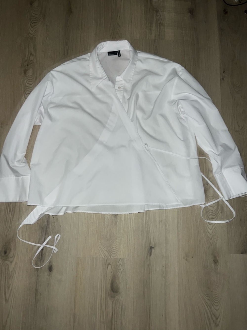 ASOS White Wrap Blouse Size 14 | Spread Collar, Tie Back, Asymmetric Button